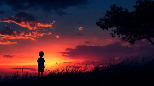 Sunset horizon pauses while a small dreamer studies the sky