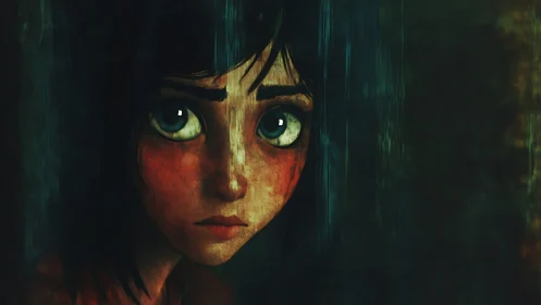 Wide eyed girl in the shadows, quietly searching for comfort.