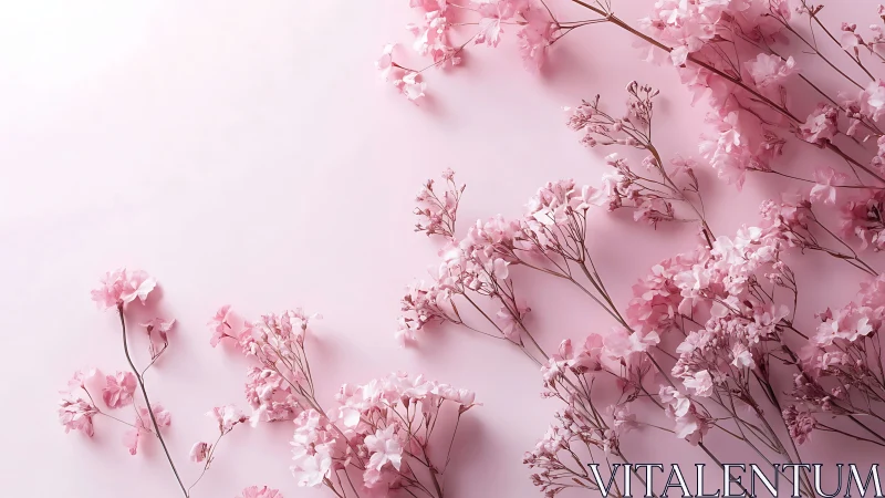 Soft pink blossoms drift gently across a pastel daydream