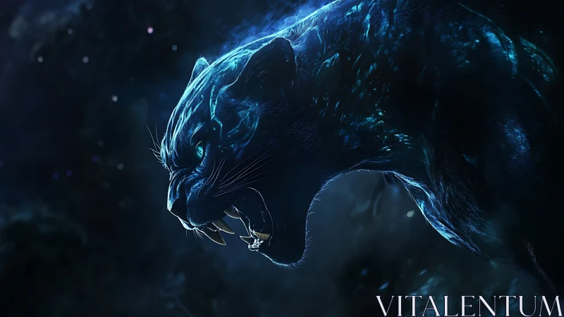 Luminous Panther: Neon Beast in Ethereal Darkness.