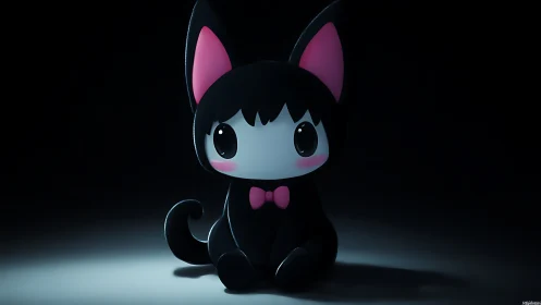 Soft keylit chibi cat figurine with glossy subsurface shading