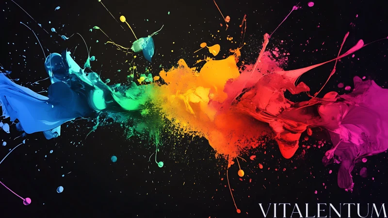 Colorful paint splash bursts across a deep black background