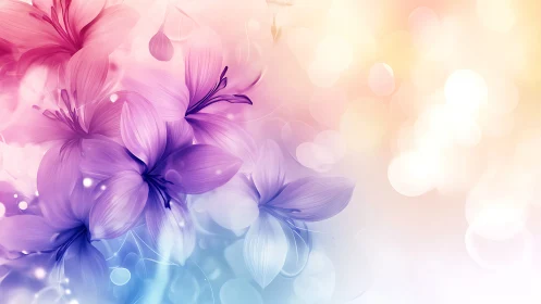 Ethereal floral composition with gradient color transition and luminous bokeh effects.