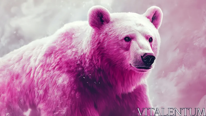 Pink and white bear portrait in soft misty background.