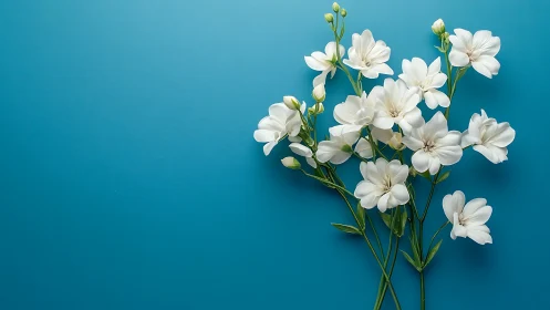 White Geranium Clusters Against Turquoise Background.