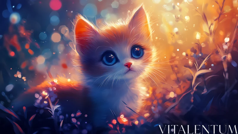 Luminous Kitten with Starlit Eyes and Glowing Aura.