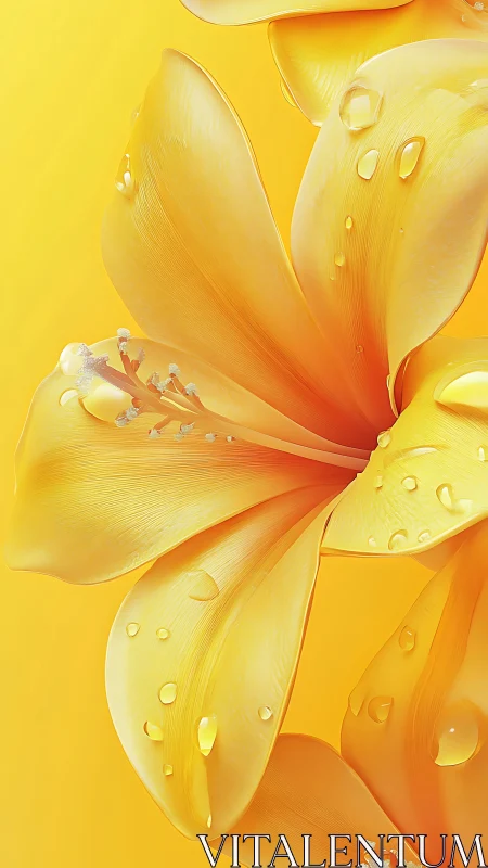 Yellow Hibiscus Flower with Water Droplets.