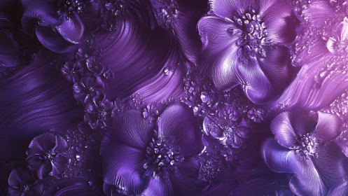 Textured violet floral abstraction with metallic petal forms.