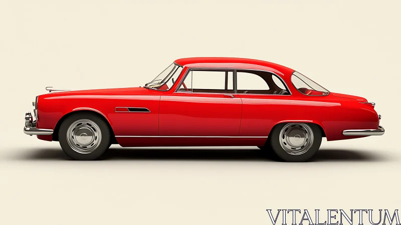 Red vintage coupe side profile on neutral studio backdrop.