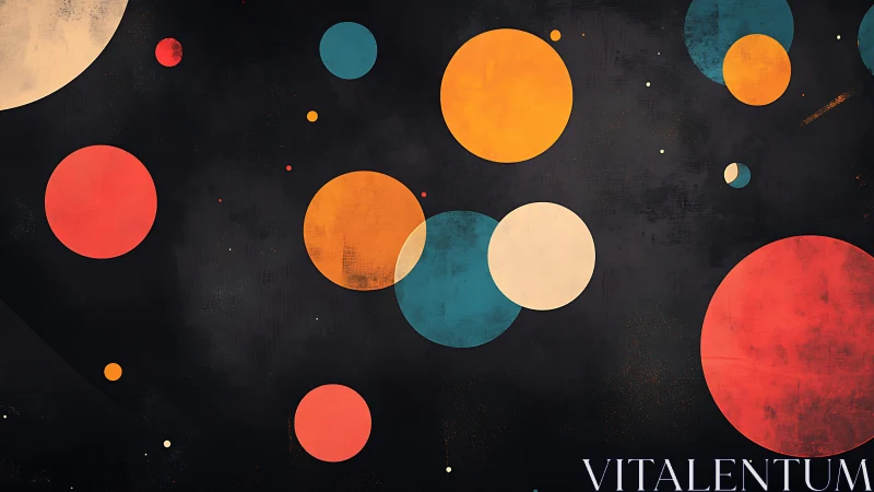 Abstract Colorful Circles on Dark Background, Modern Minimalist Art.