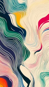 Curved color currents quietly sketch an abstract hidden face