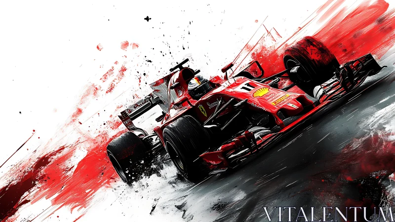 Dynamic red Formula race car in high-speed digital motion study