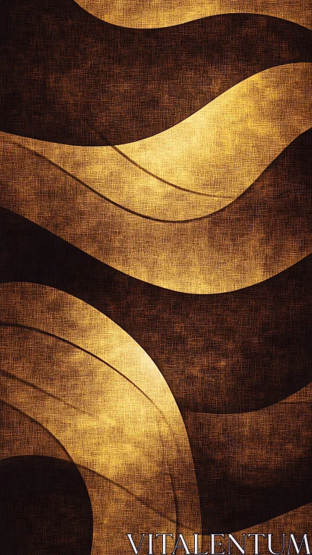Curved golden bands overlay dark ground with woven texture simulation