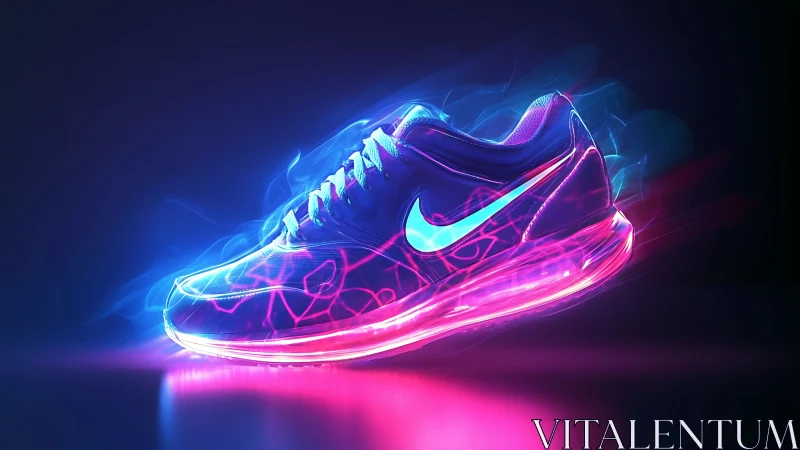 Neon running shoe glows with electric pink and blue energy