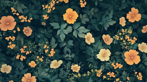 Warm Blooms Scattered Across Deep Foliage