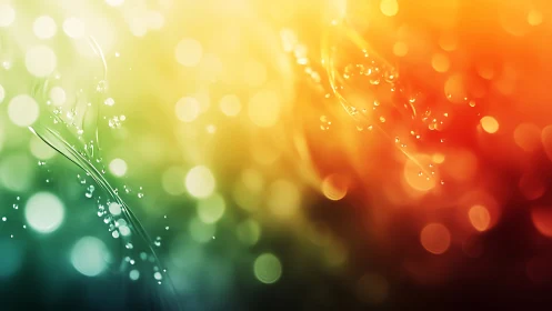 Color gradient background shows water droplets in soft bokeh