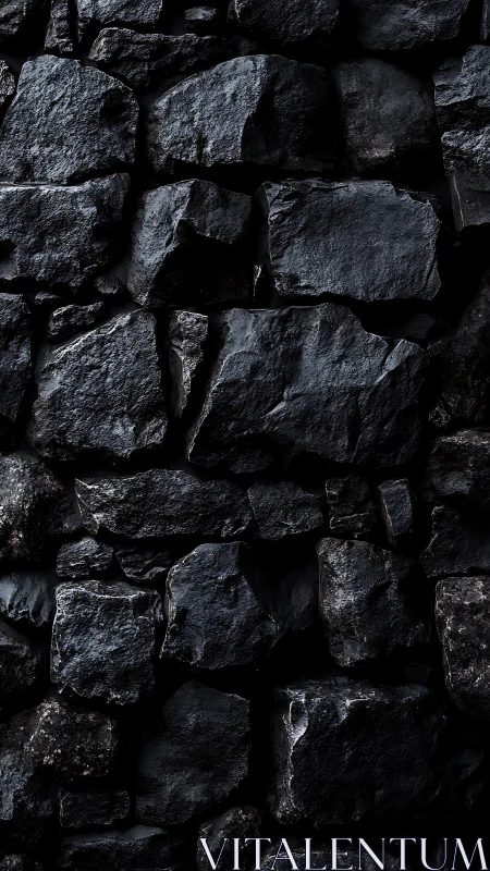 Dark irregular stone wall surface in close-up view.