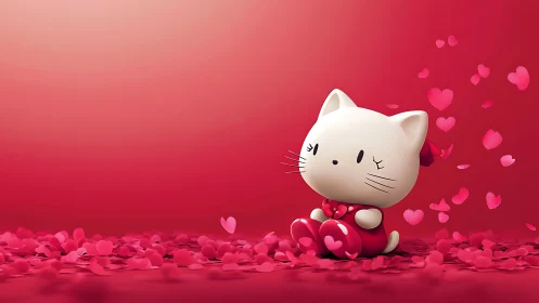 Ceramic Kitty Drowns in Pink Hearts and Love