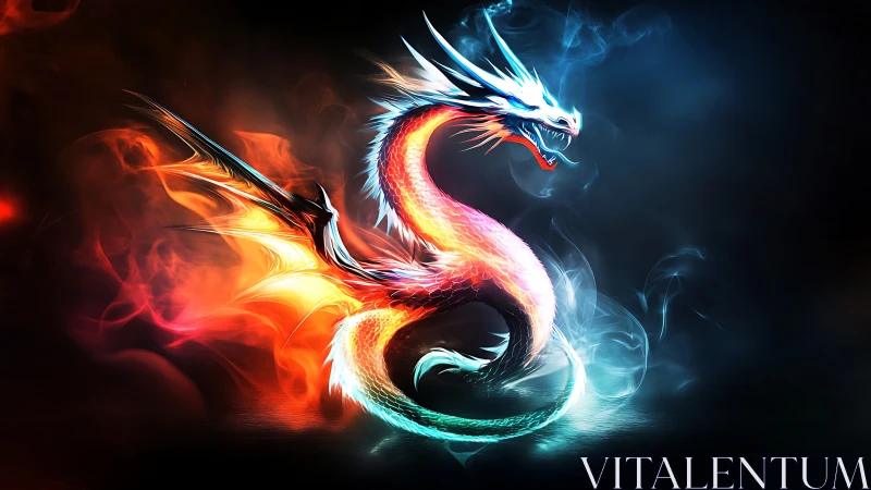 Elemental dragon coiled in blazing dual-color energy storm.