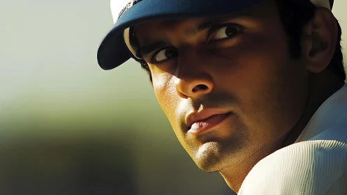 Tight portrait of focused male athlete under directional sunlight