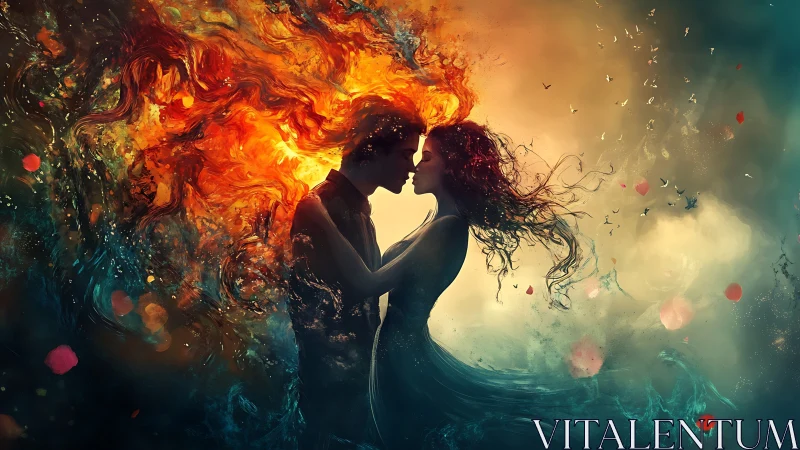 Passionate Silhouettes Merge Fire Water Realms.