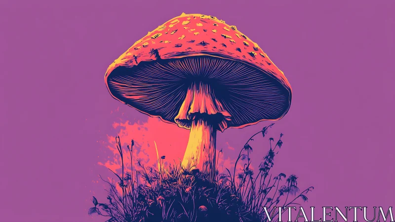Psychedelic fly agaric illustration in neon duotone palette.