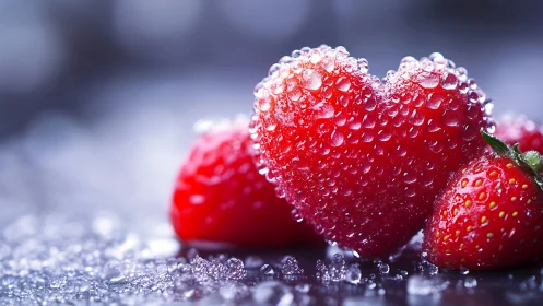 Frozen strawberries with crystalline ice formation on surface.
