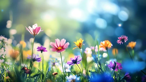 Shallow depth-of-field wildflower field with chromatic bokeh aberration.