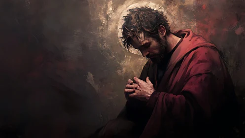 Quiet moment of prayer with warm, gentle light falls.