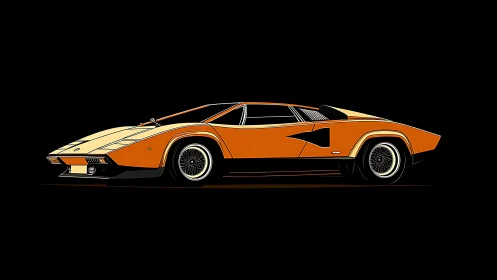 Retro supercar illustration glows against a deep black void