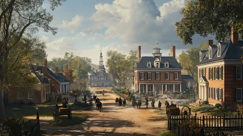 Sunny colonial town street filled with neighbors and stories.