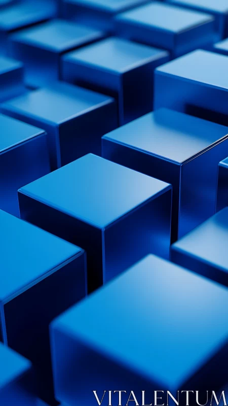 Parallel blue cubic array renders with soft specular reflections