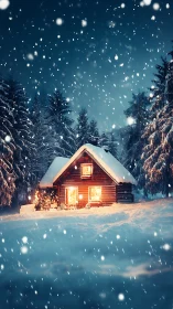 Snowdrifts cradle a lantern-lit cabin in whispering pines