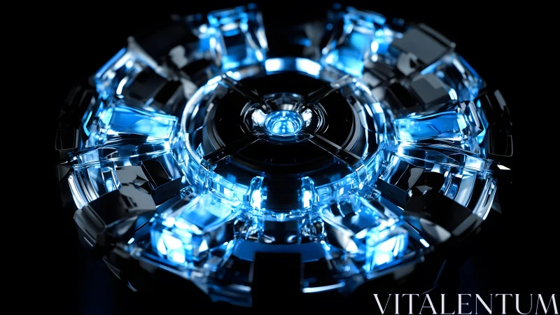 Futuristic glowing blue energy core in high-tech digital style.
