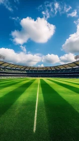 Stadium daydream where emerald stripes race the clouds.