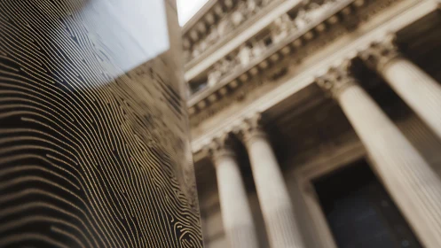 Monolithic fingerprint panel contrasts with neoclassical columns