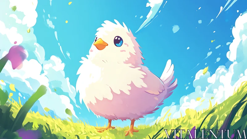 Fluffy Sky Companion: A Cheerful Chick in the Clouds.