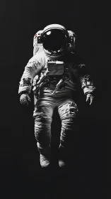 Solitary spacewalker drifts in a void of sculpted shadow.