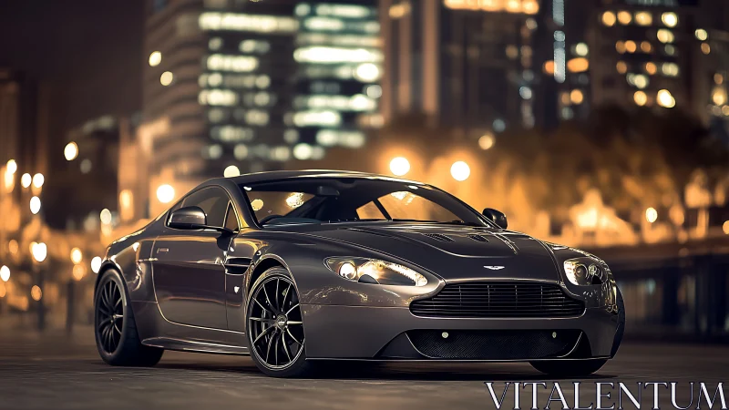 Midnight supercar prowls beneath a blur of city starlight