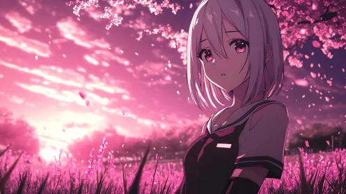 Twilight cherry grove girl adrift in velvet pink quiet.