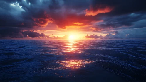 Radiant maritime horizon under volumetric storm cloud canopy.