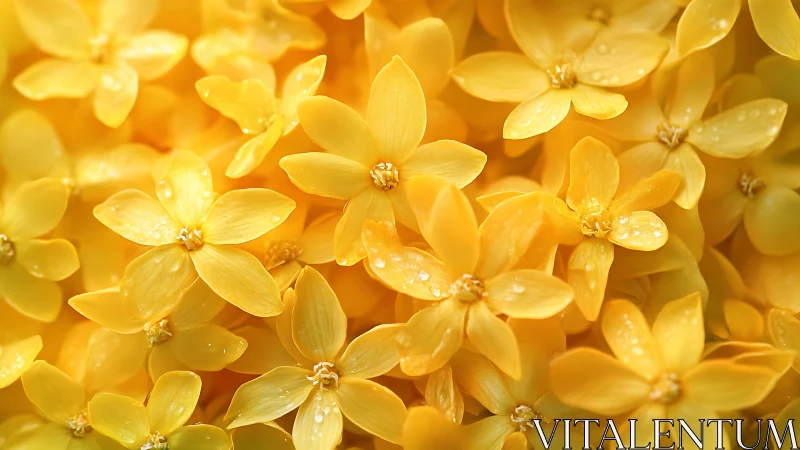 Yellow flowers with water droplets in close-up detail.