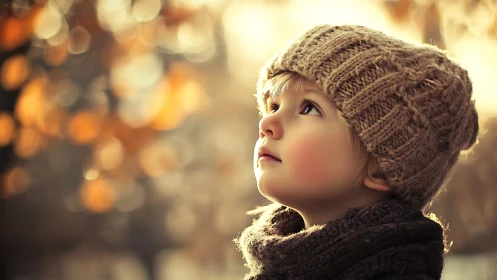 Child in Winter Contemplation: Golden Hour Portrait Study.