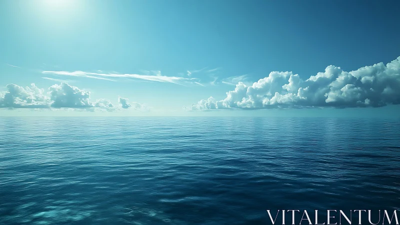 Calm turquoise ocean meets distant horizon under clear sky