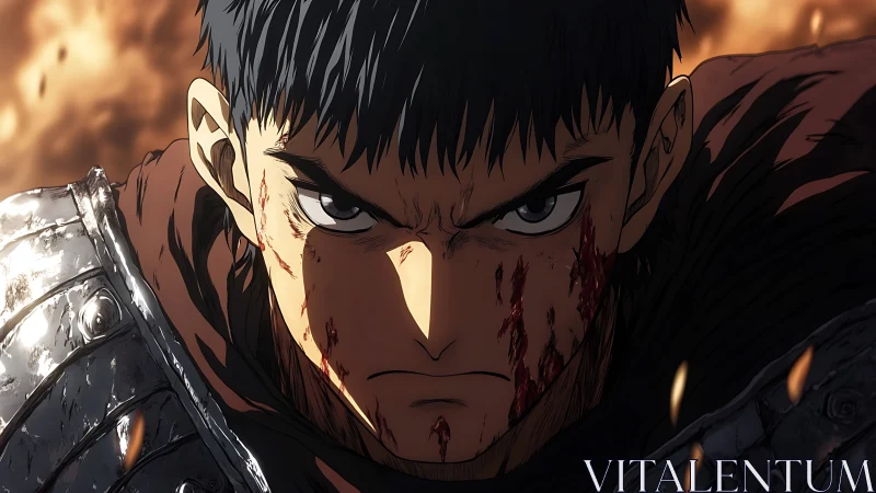 Battle-scarred warrior staring down the storm of chaos.