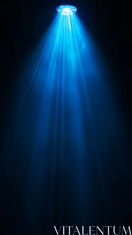 Celestial blue spotlight pouring down through velvet dark.