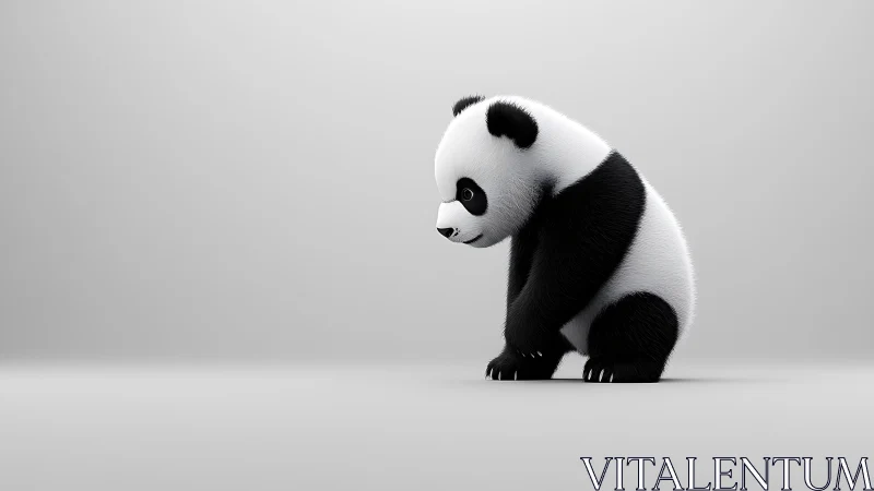 Minimal 3D render of melancholic panda on grey gradient ground