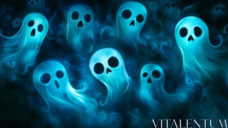 Playful blue ghosts drifting through soft swirling mist.