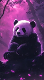 Gentle panda resting in a dreamy purple forest glow.