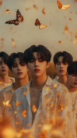 Mirrored dusk faces listen softly to a choir of butterflies